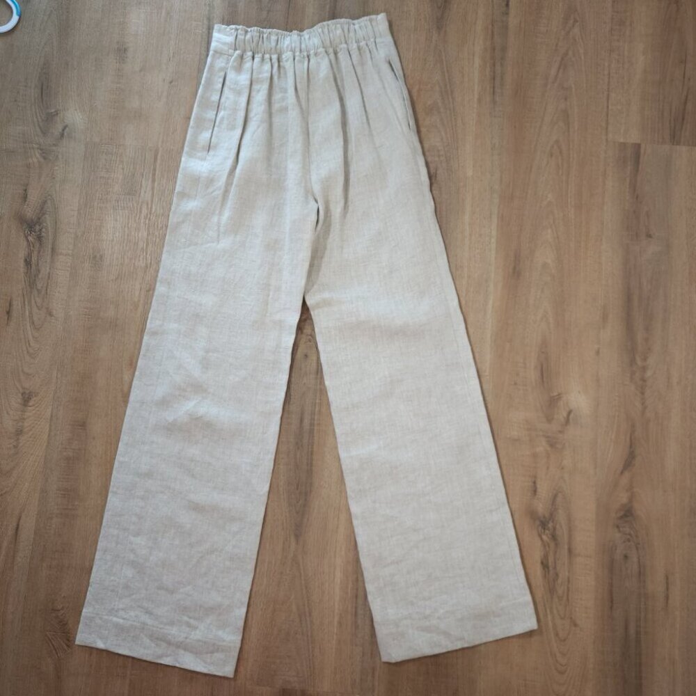 Mondern Sunday the Label Wide Leg 100% Linen Pant In natural Minimalist S XS - Picture 8 of 11